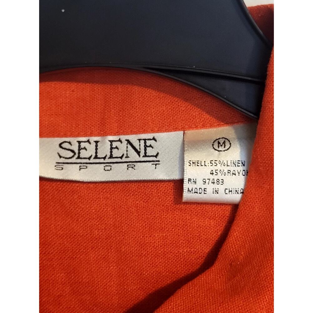 Selene Sport Linen Blend Button Up Orange Top Womens M Contrast Stitch| Relaxed - Picture 6 of 11